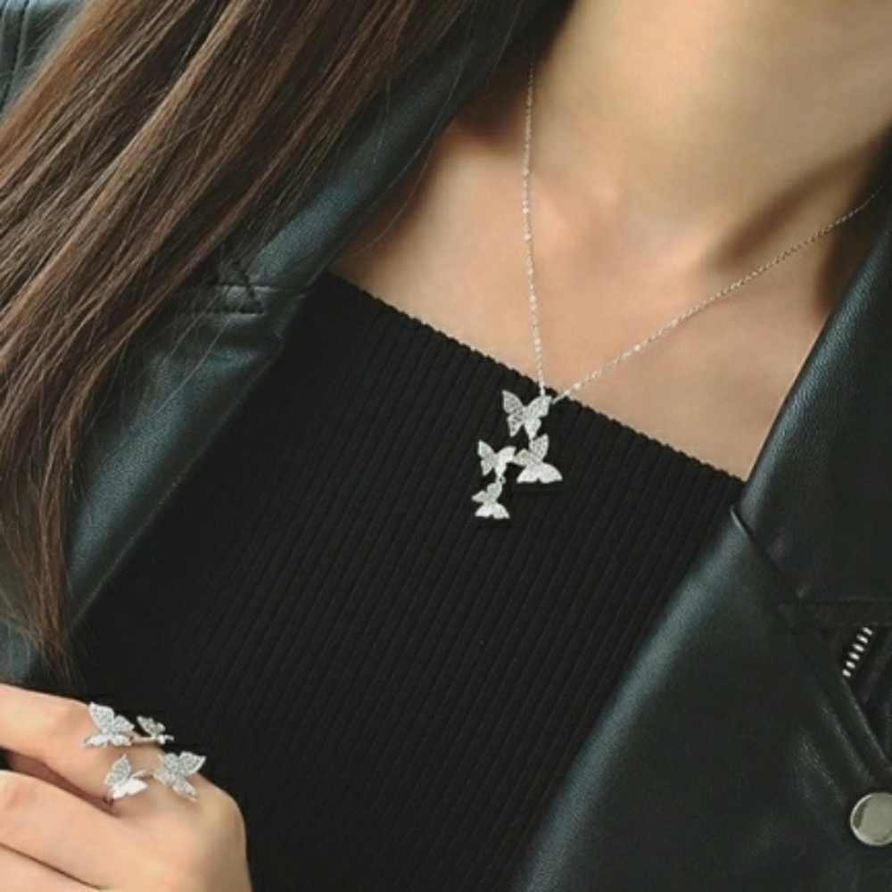 Butterfly Cubic Zirconia 925 Sliver Necklace - Picture 4 of 8